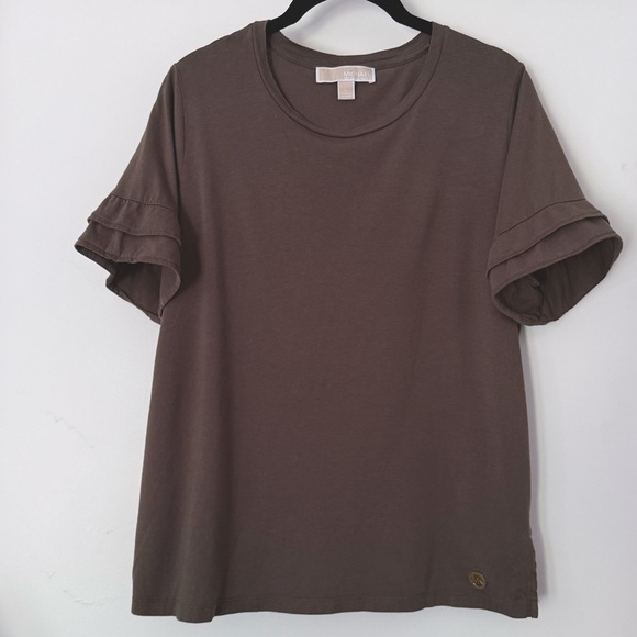 Michael Kors Ruffled Sleeved Top~L Olive Green - Picture 1 of 7